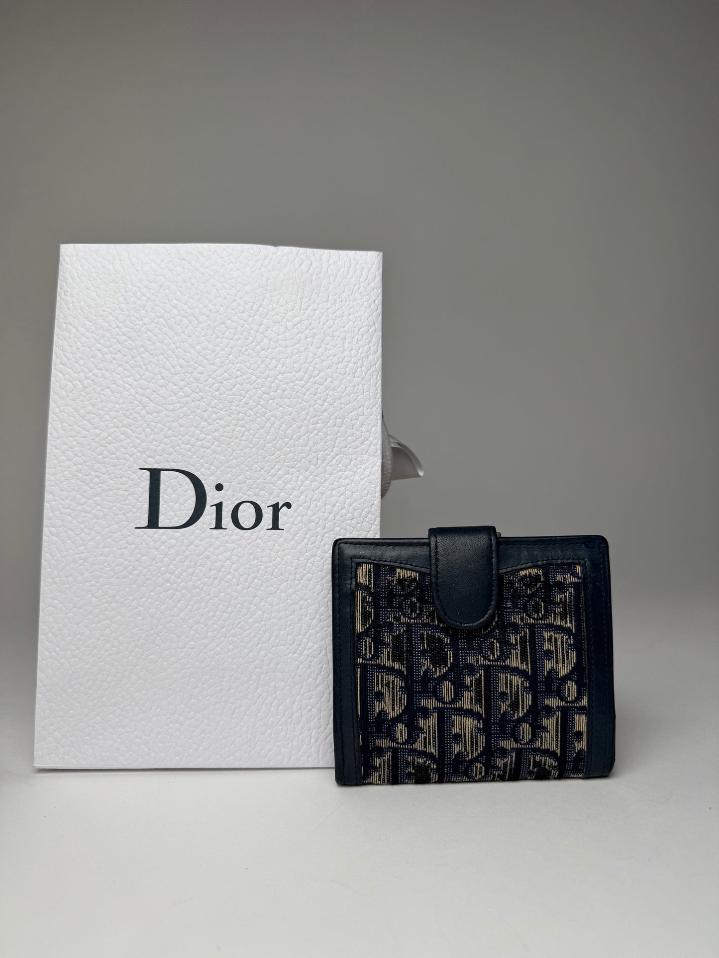 Vintage Dior Oblique Monogram Wallet Navy Beige