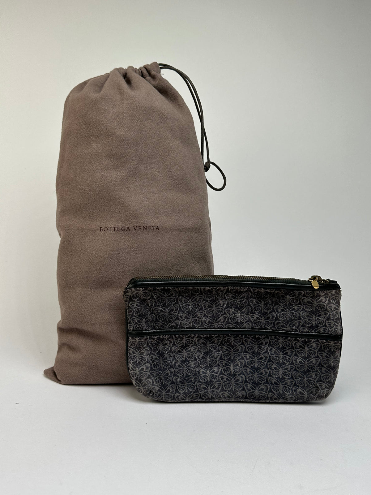 Vintage Bottega Veneta Butterfly Velvet Pouch Late 1980s Grey Black