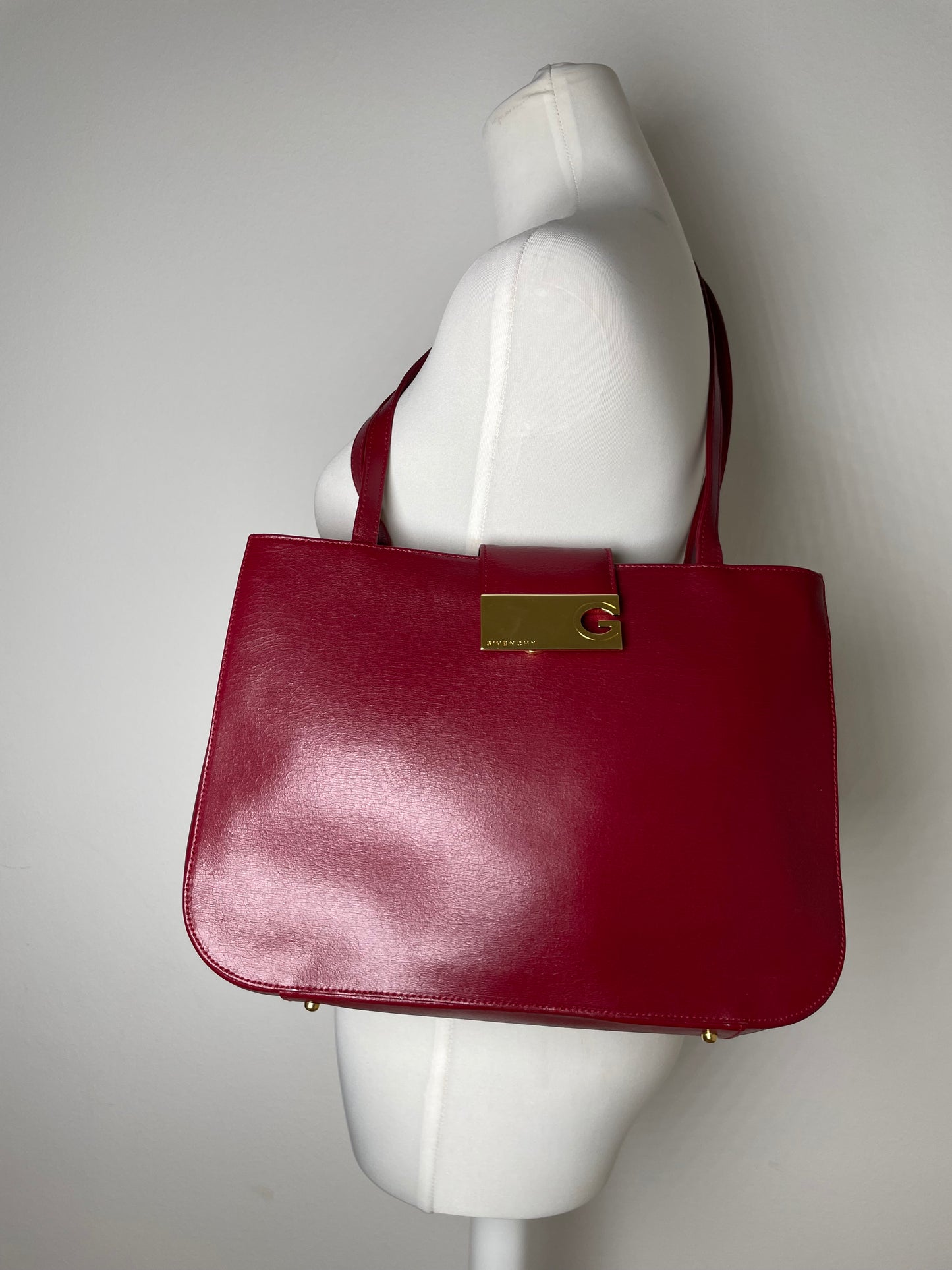 Vintage Givenchy Whip Leather Shopper Bag Red