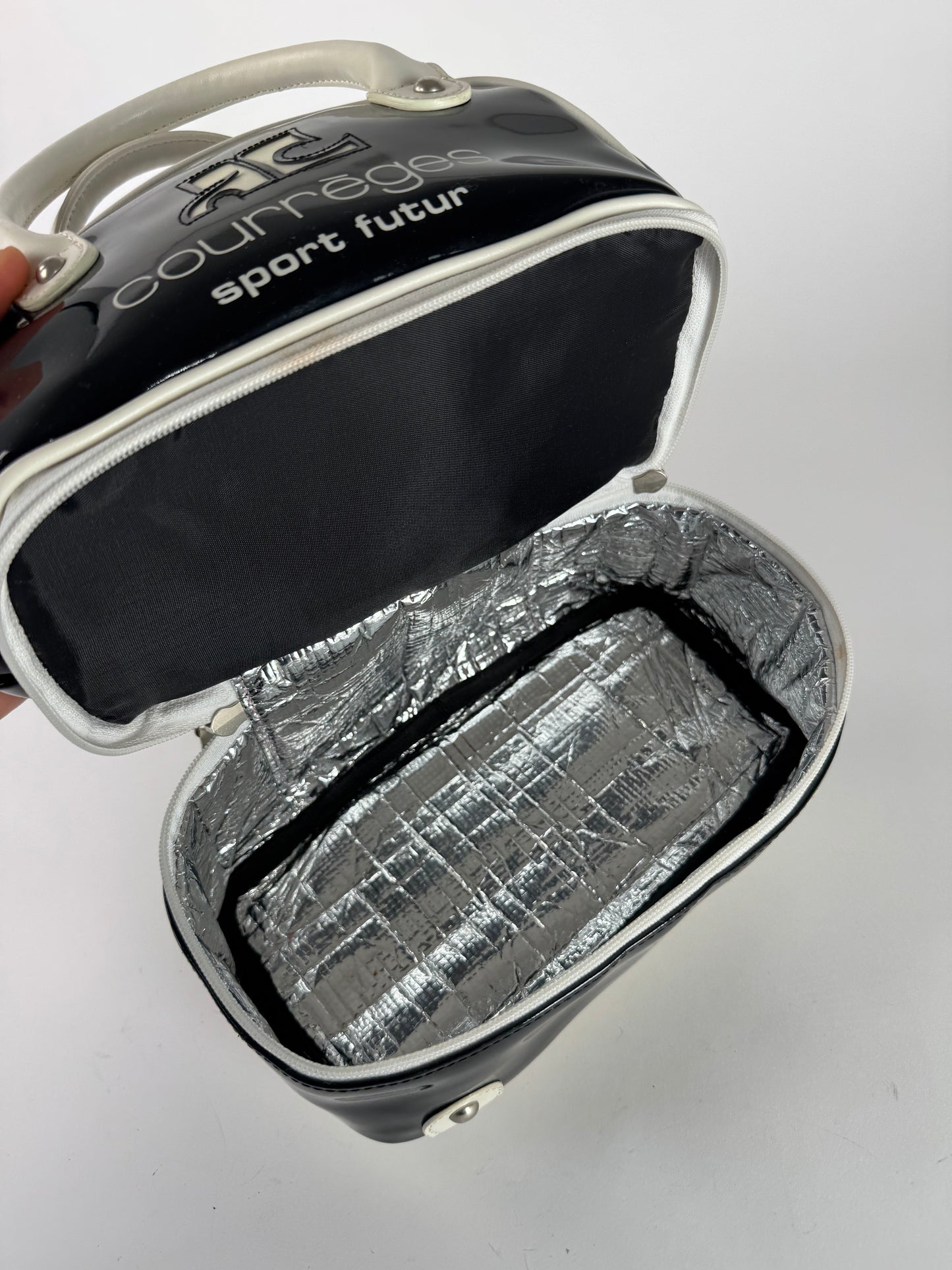 Vintage Courreges Paris Patent Leather Bag Black White