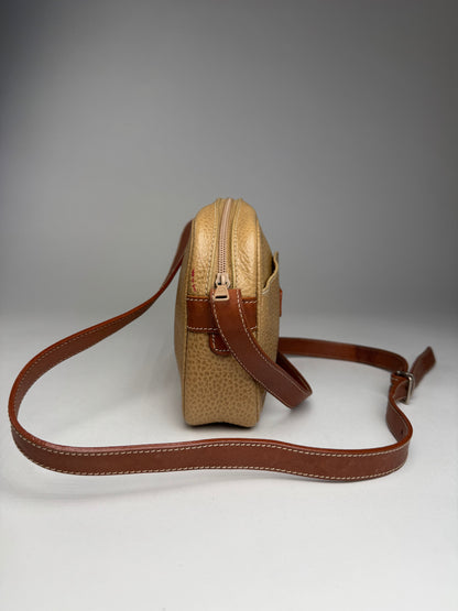 Vintage Courreges Paris Leather Crossbody Bag Beige Brown