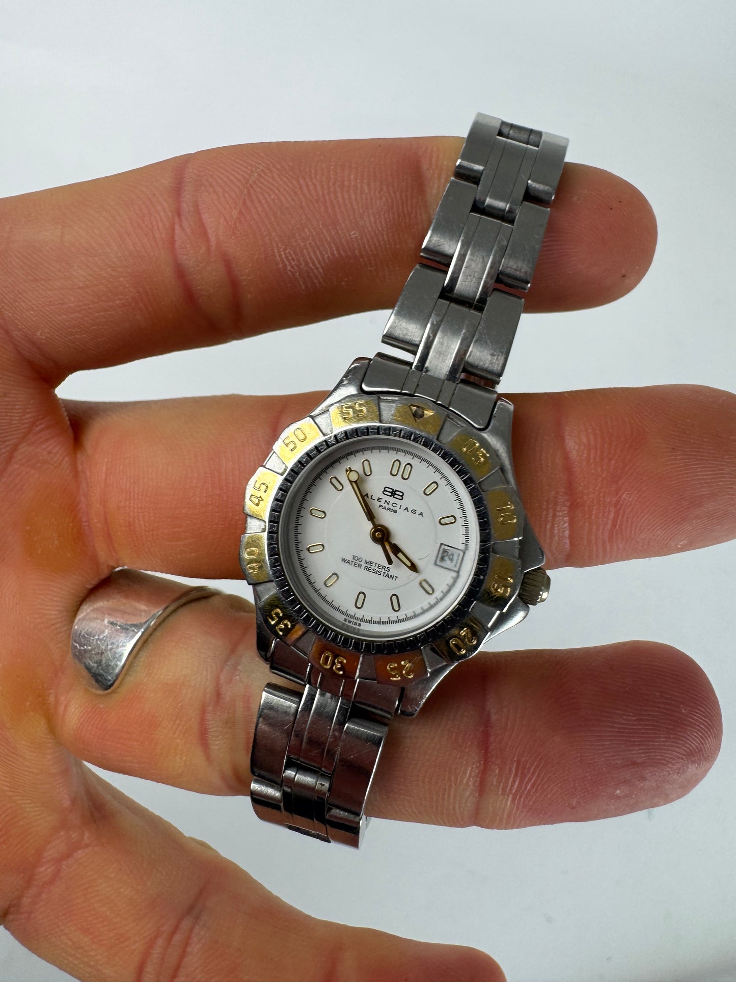 Vintage Balenciaga Steel Watch Silver Golden