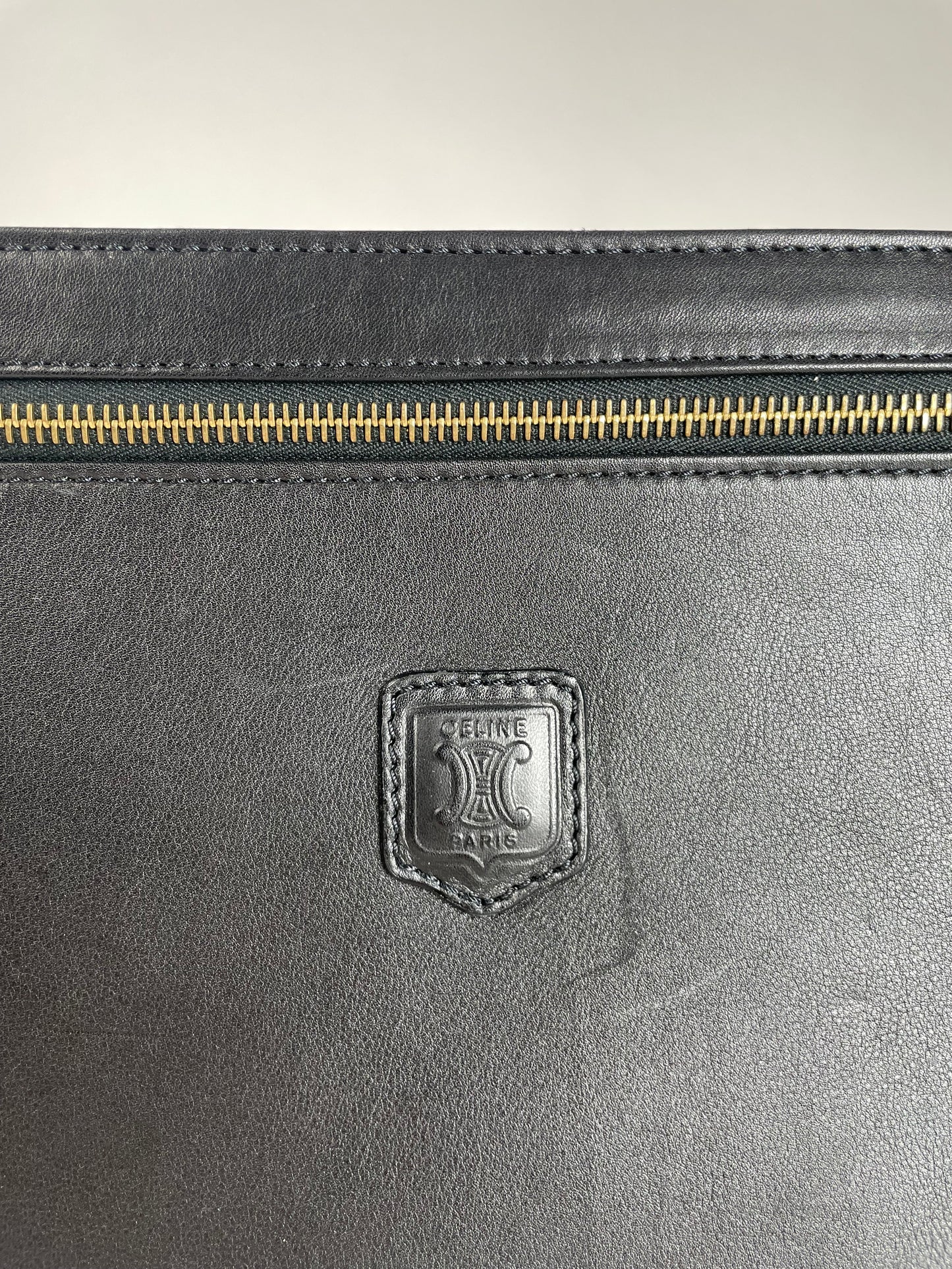 Vintage Celine Paris Triomphe Leather Clutch Black