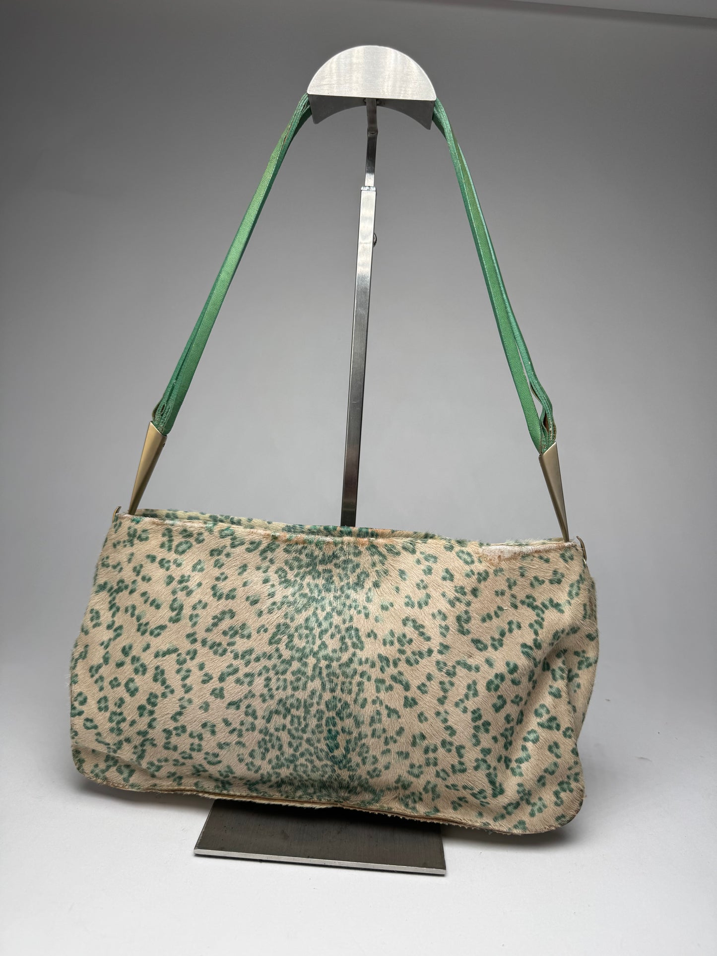 Vintage Bottega Veneta Campana Fur Baguette Bag beige/TURQUOISE