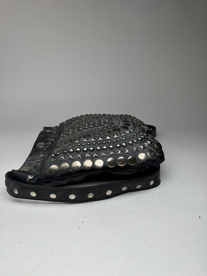 Vintage Pleated Leather Crossbody Bag Black