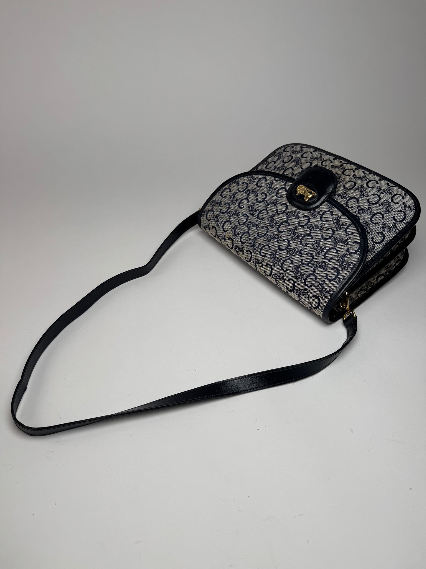 Vintage Celine Paris Triomphe Monogram Canvas/Leather Shoulder bag black gray