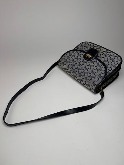 Vintage Celine Paris Triomphe Monogram Canvas/Leather Shoulder bag black gray