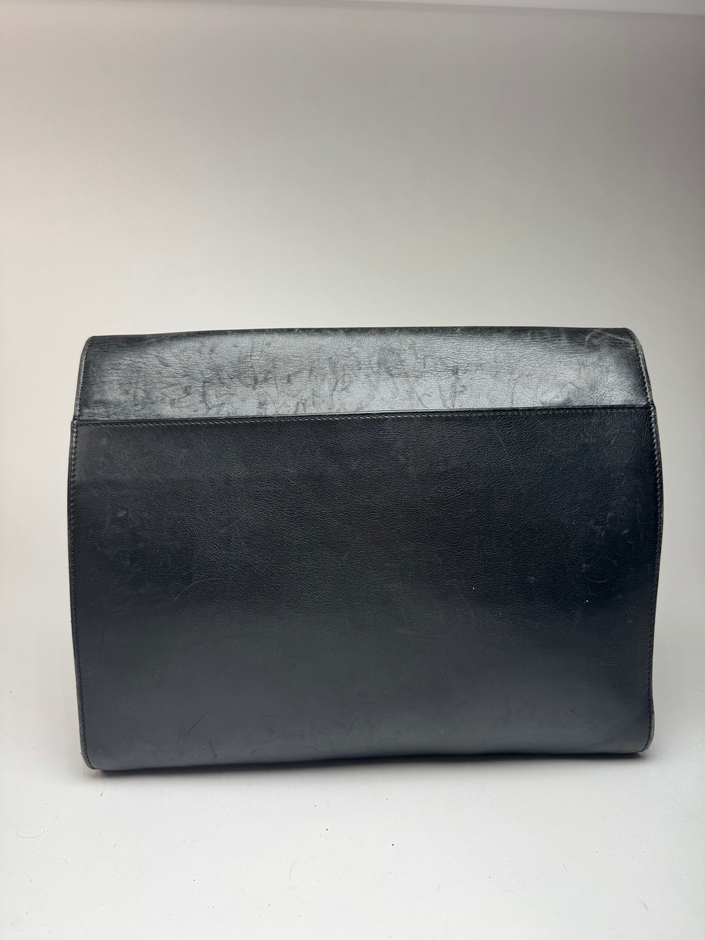 Vintage Celine Paris Triomphe Leather Clutch Black