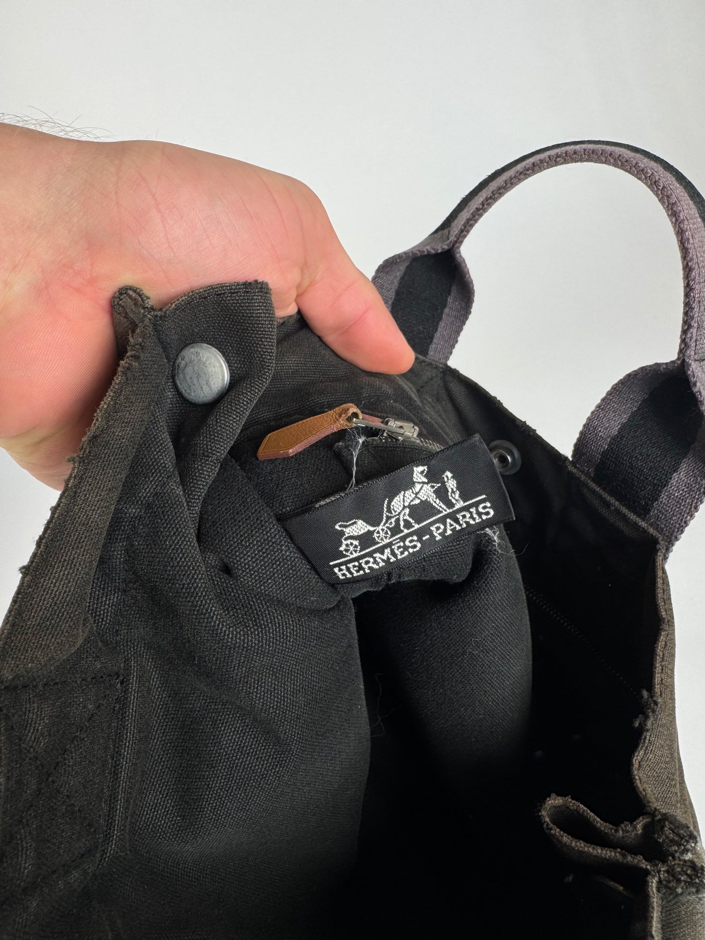 Vintage Hermes Paris Canvas Shopper Grey/Brown