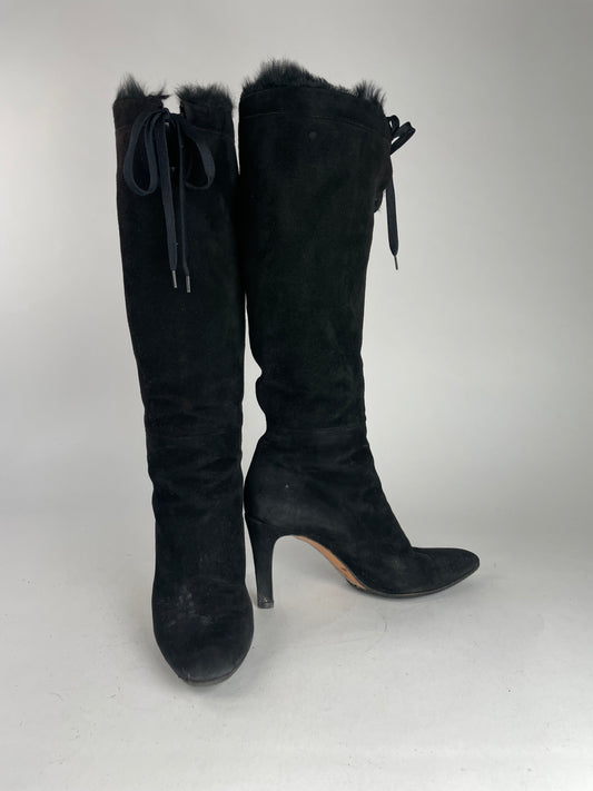 Vintage Gucci Fur / Leather Heeled Boots Black EU38C