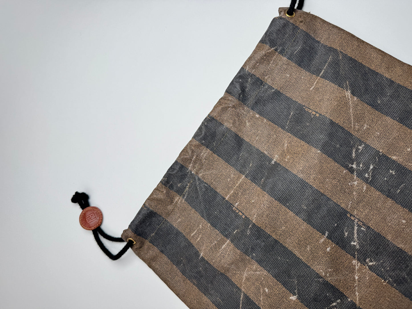 Vintage Fendi Roma Striped Leather Pouch / Bag brown striped