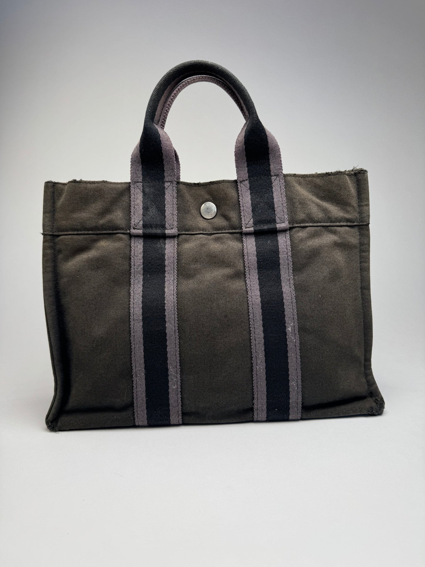 Vintage Hermes Paris Canvas Shopper Grey/Brown