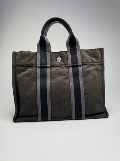 Vintage Hermes Paris Canvas Shopper Grey/Brown
