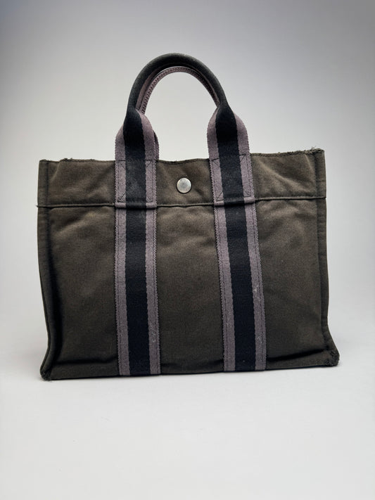 Vintage Hermes Paris Canvas Shopper Grey/Brown