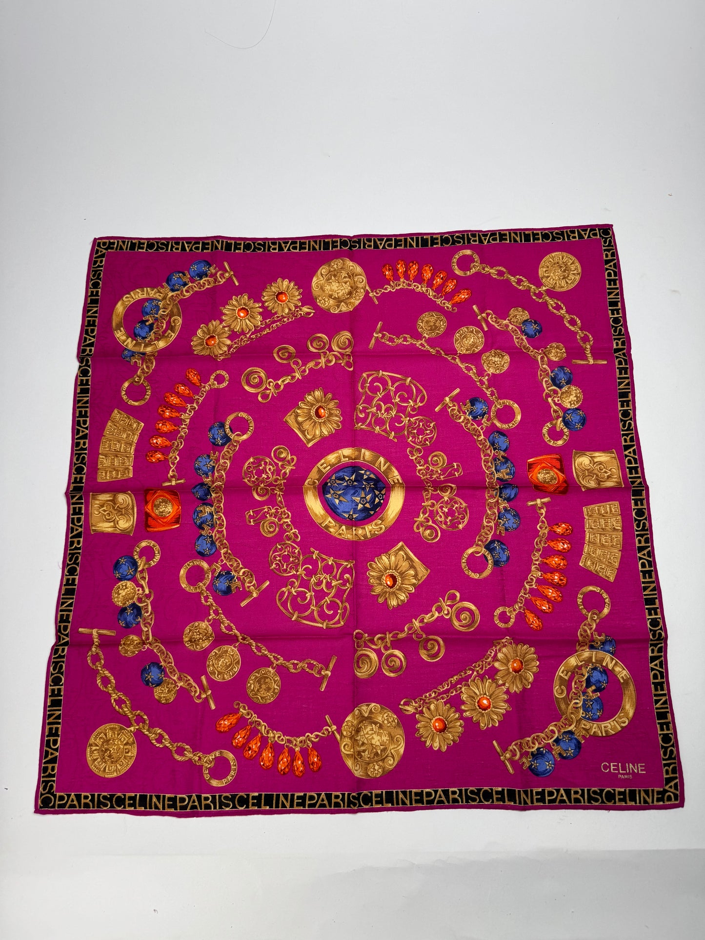 Vintage Celine Paris Silk Scarf Red