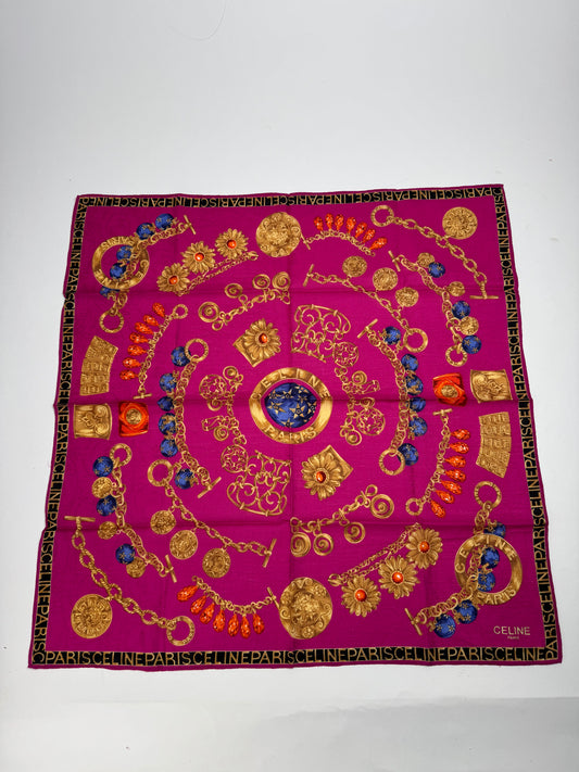 Vintage Celine Paris Silk Scarf Red