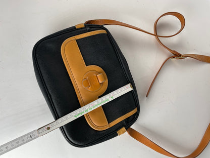 Vintage Courreges Paris Leather Crossbody Bag Black Brown