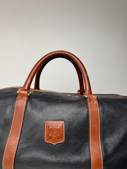 Vintage Celine Paris Triomphe Weekender Travel Bag Black Brown