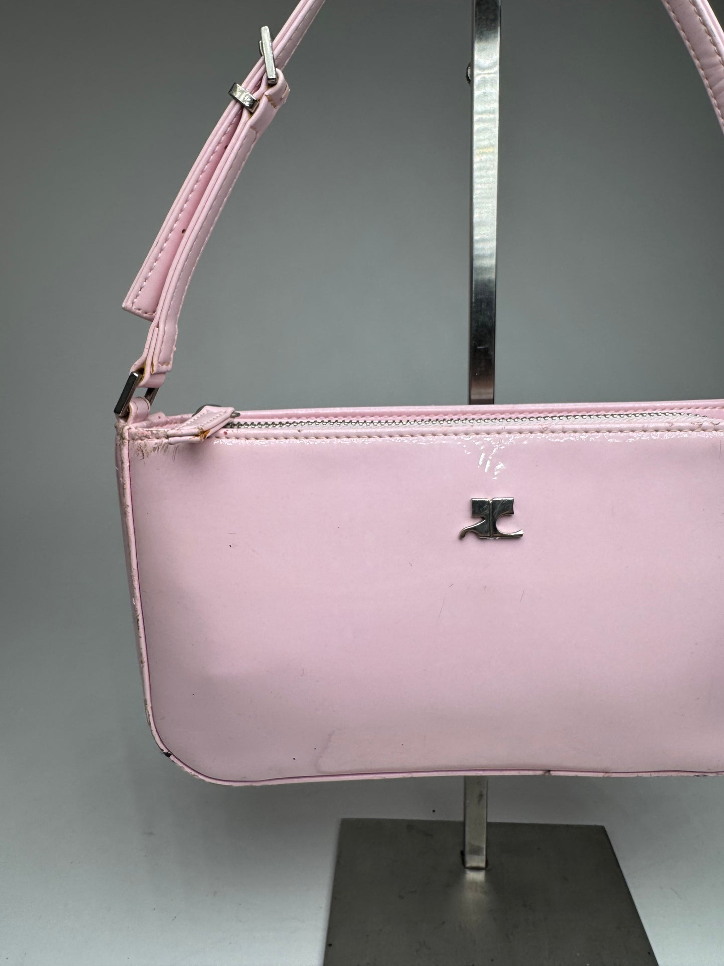 Vintage Courreges Patent Leather Baguette Bag Rose