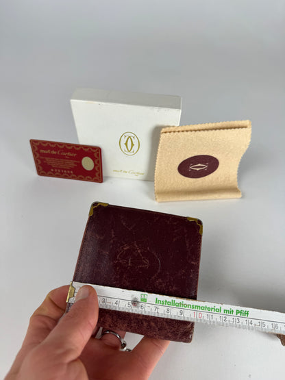 Vintage Cartier Leather Flap Wallet Burgundy