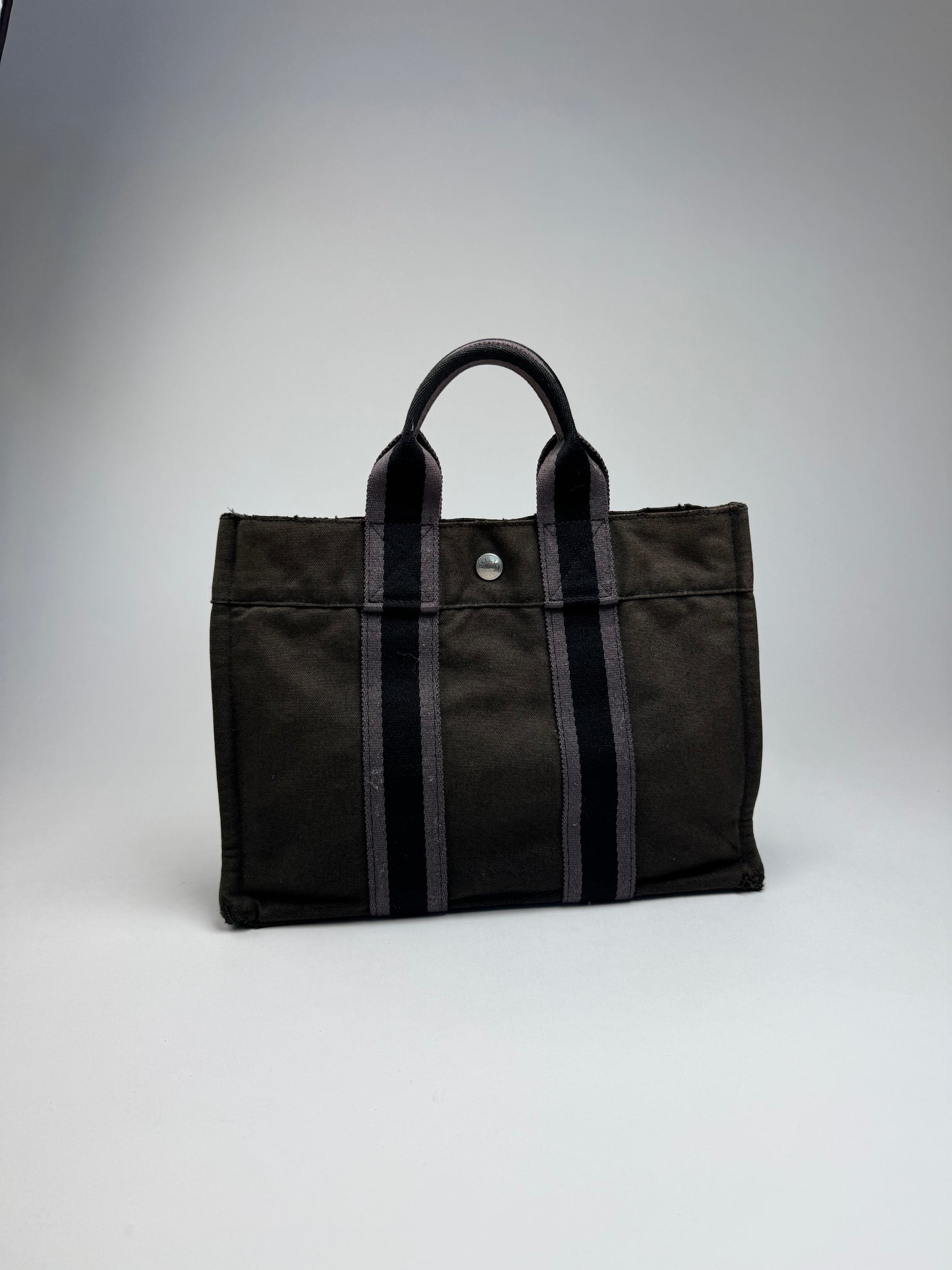 Vintage Hermes Paris Canvas Shopper Grey/Brown