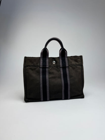 Vintage Hermes Paris Canvas Shopper Grey/Brown