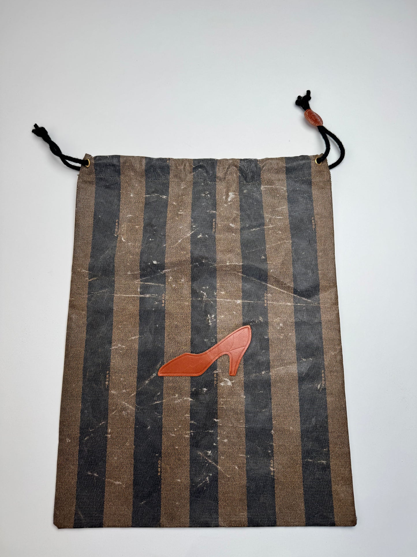 Vintage Fendi Roma Striped Leather Pouch / Bag brown striped