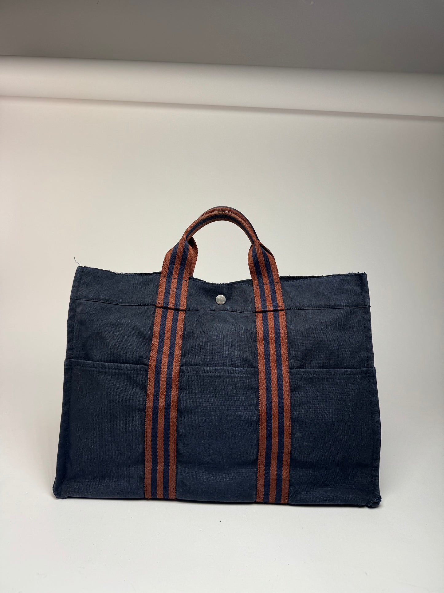 Vintage Hermes Paris Canvas Shopper Navy