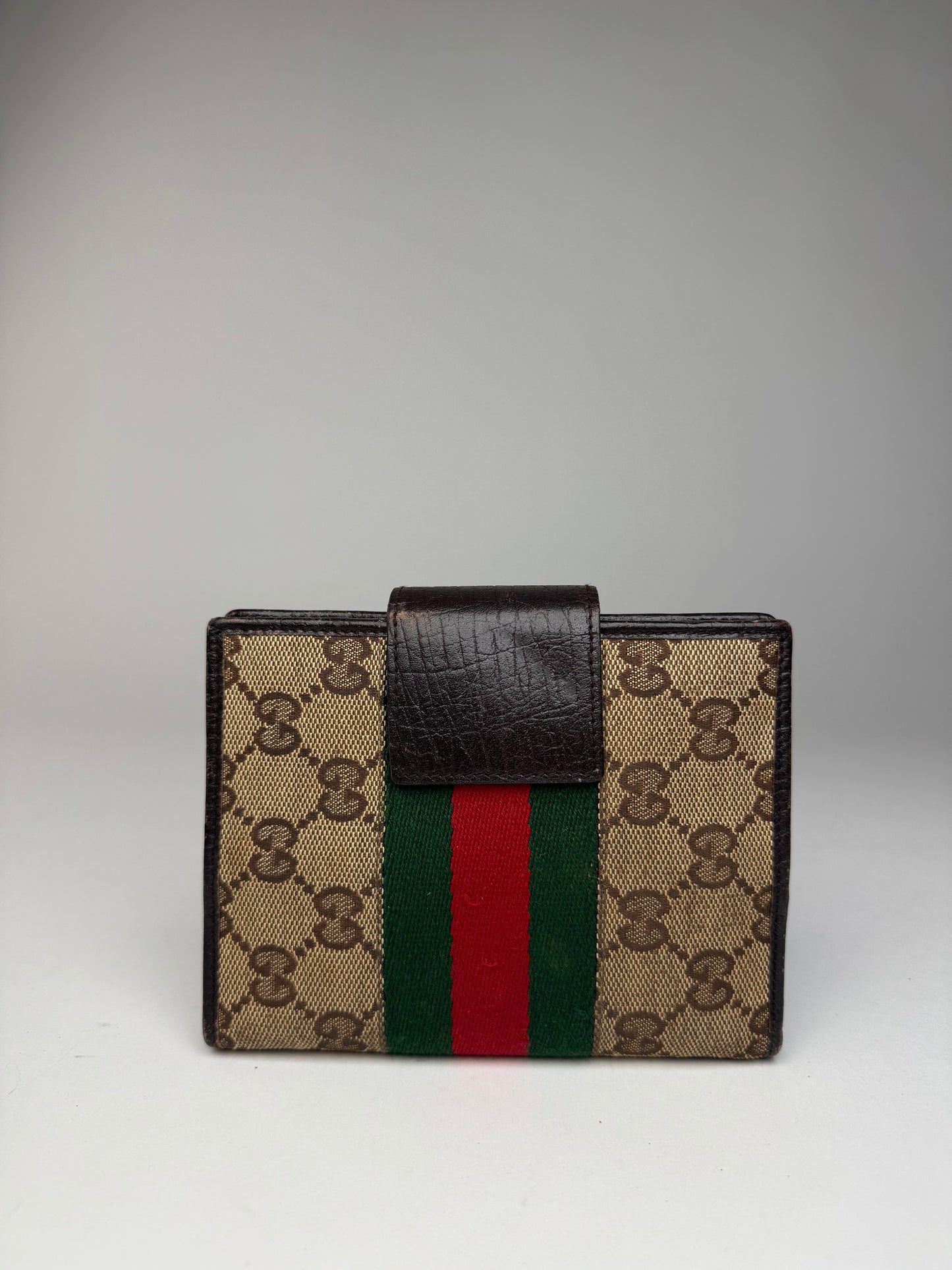 Vintage Gucci Monogram Organizer Card Holder Beige Brown