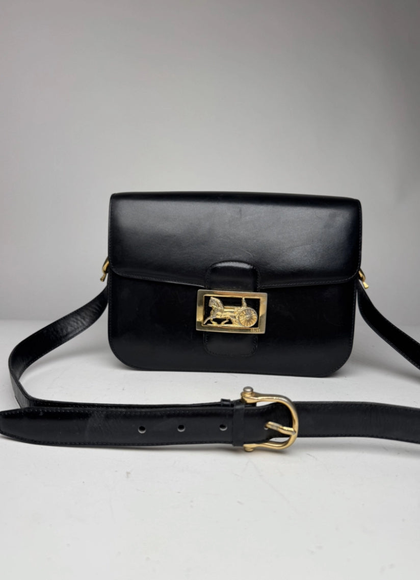 Vintage Celine Paris Triomphe Leather Bag Black