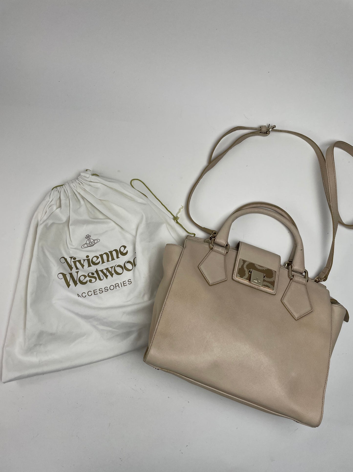 Vintage Vivienne Westwood 2Way Opio Safiano Leather Bag Beige