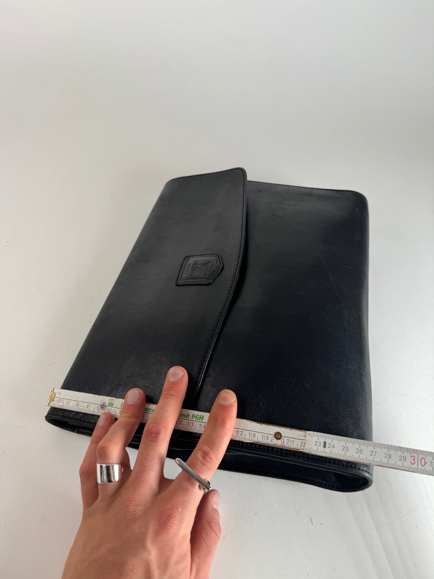 Vintage Celine Paris Triomphe Leather Clutch Black