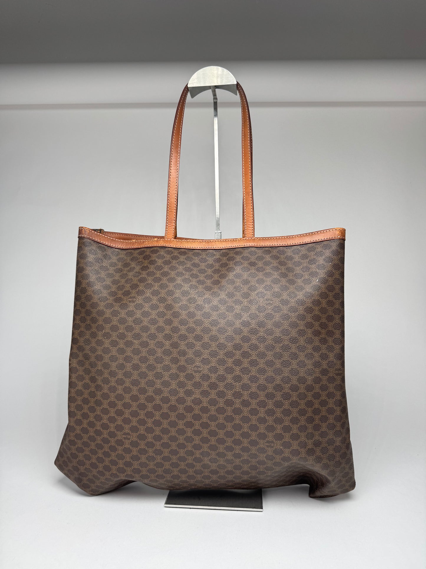 Vintage Celine Paris Big Bag Leather Monogram Shopper Bag Brown
