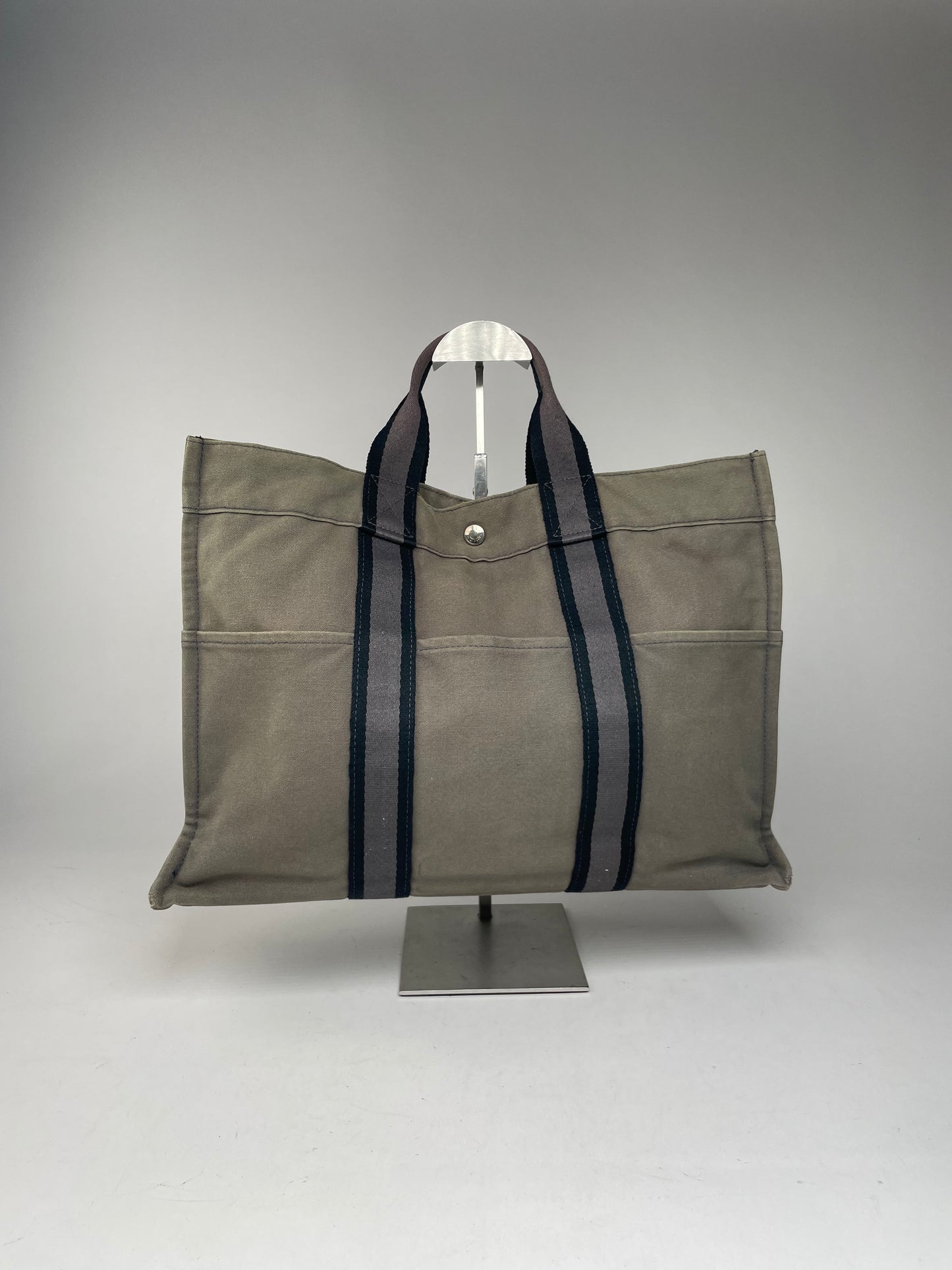 Vintage Hermes Canvas Shopper Bag Grey