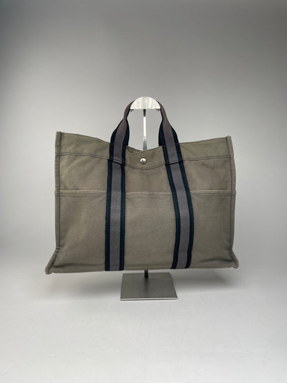 Vintage Hermes Canvas Shopper Bag Grey