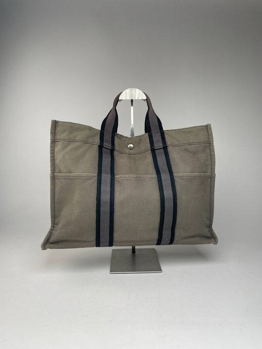 Vintage Hermes Canvas Shopper Bag Grey