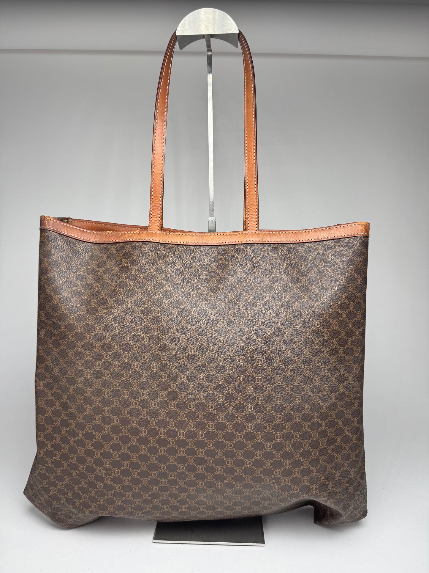 Vintage Celine Paris Big Bag Leather Monogram Shopper Bag Brown