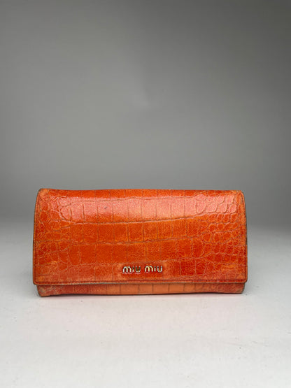 Portefeuille vintage en cuir Miu Miu orange
