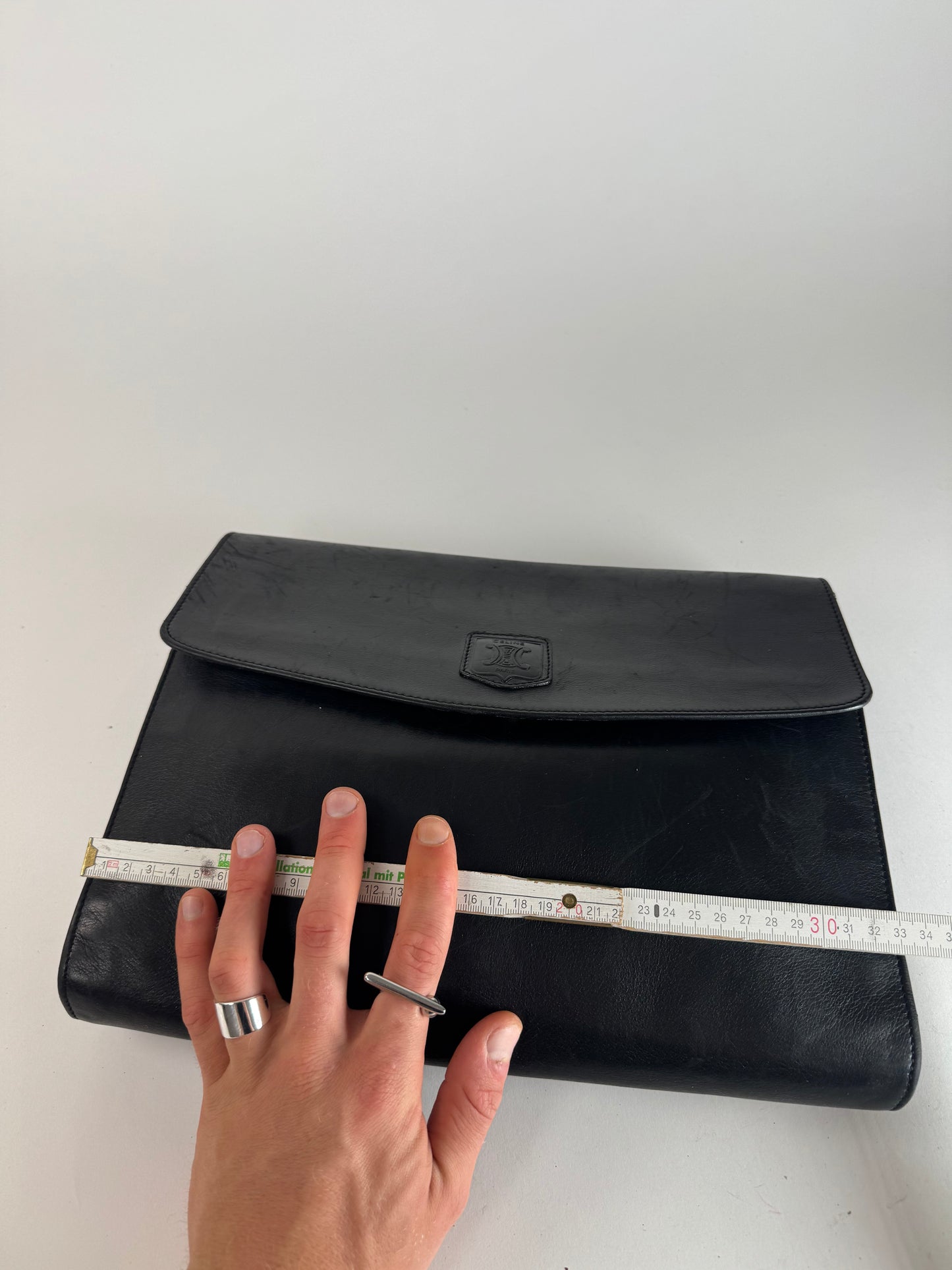 Vintage Celine Paris Triomphe Leather Clutch Black