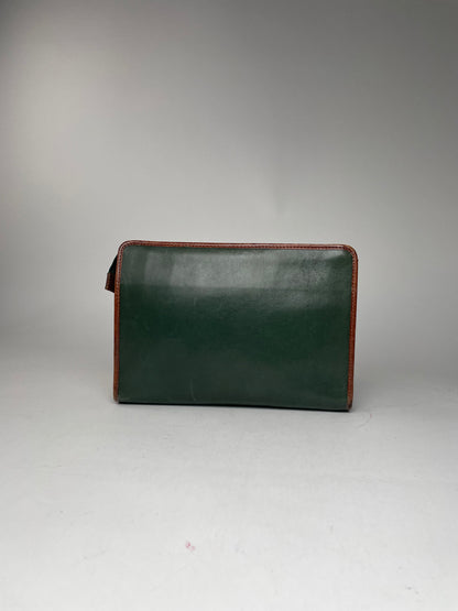 Vintage Celine Paris Triomphe Leather Clutch Green