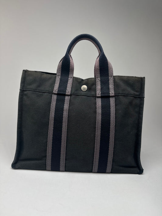 Vintage Hermes Paris Canvas Shopper Black