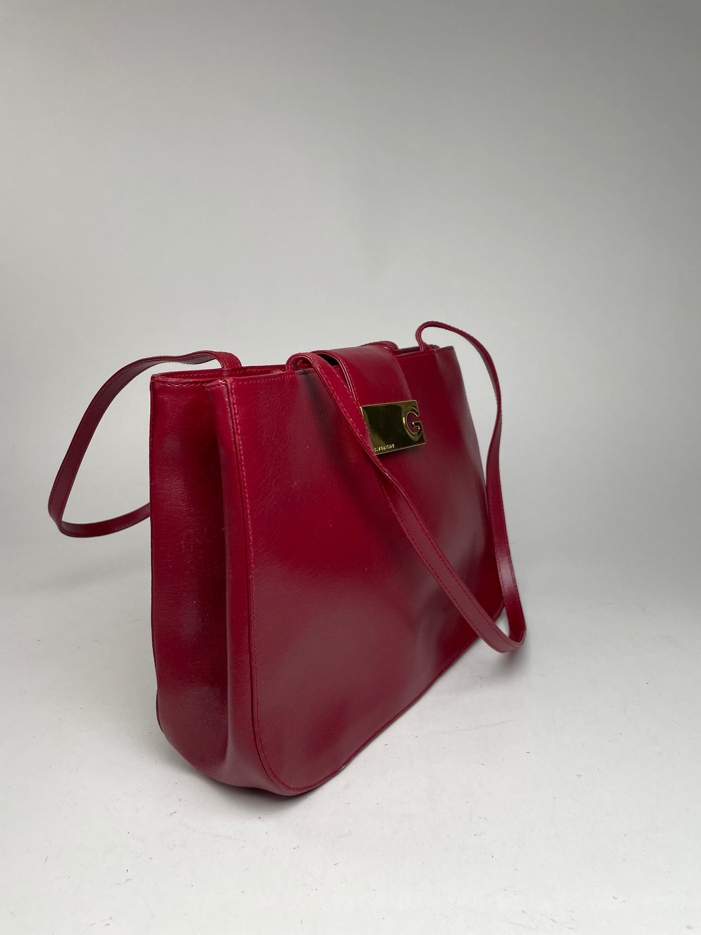 Vintage Givenchy Whip Leather Shopper Bag Red