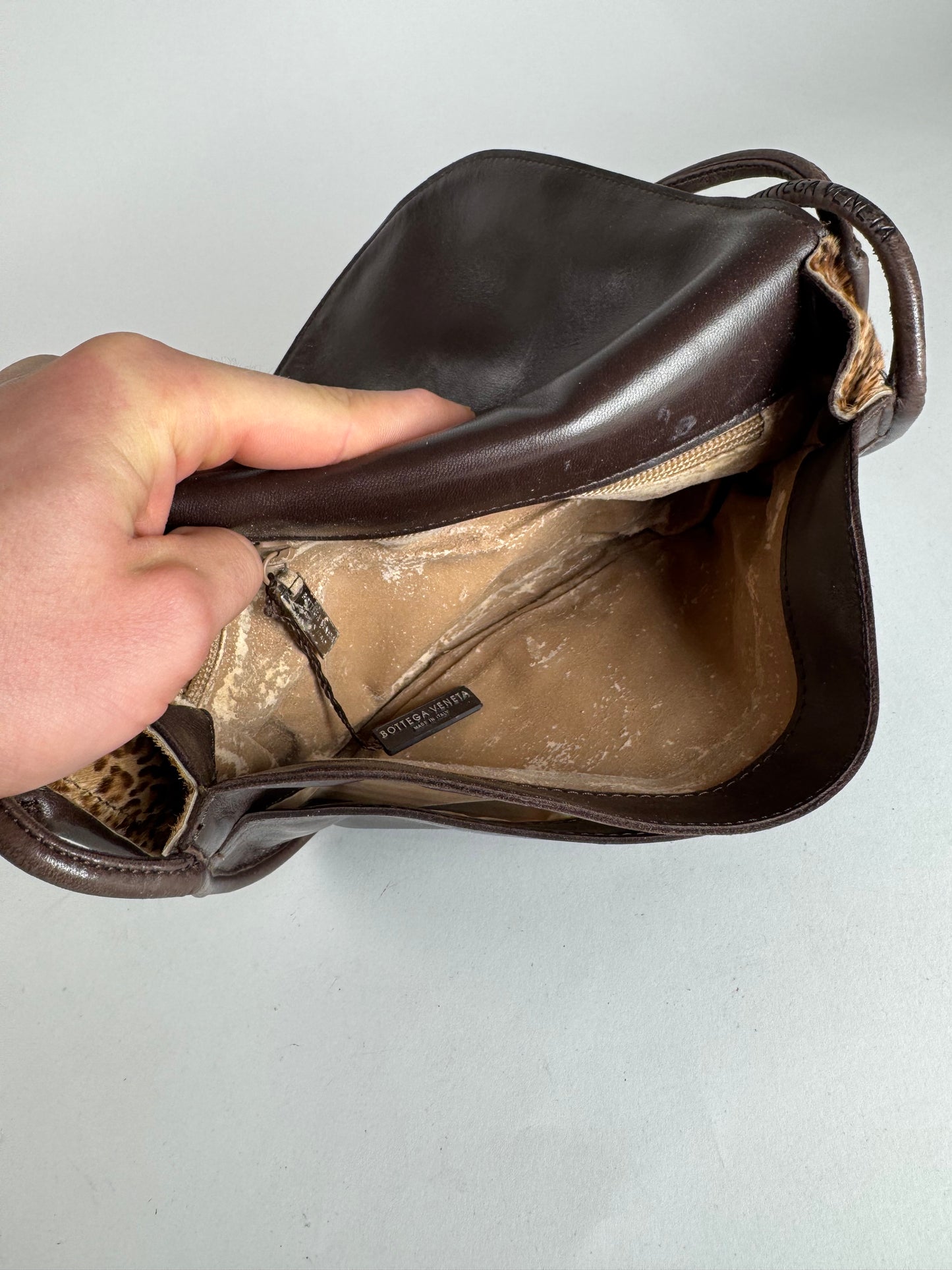 Vintage Bottega Veneta Fur Leather Bag Leopard Brown