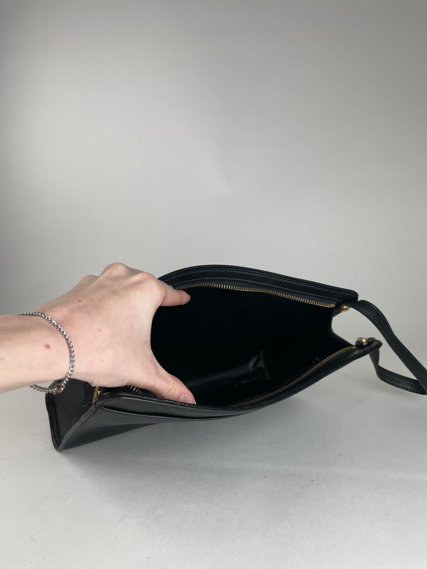 Vintage Celine Paris Triomphe Leather Clutch Black