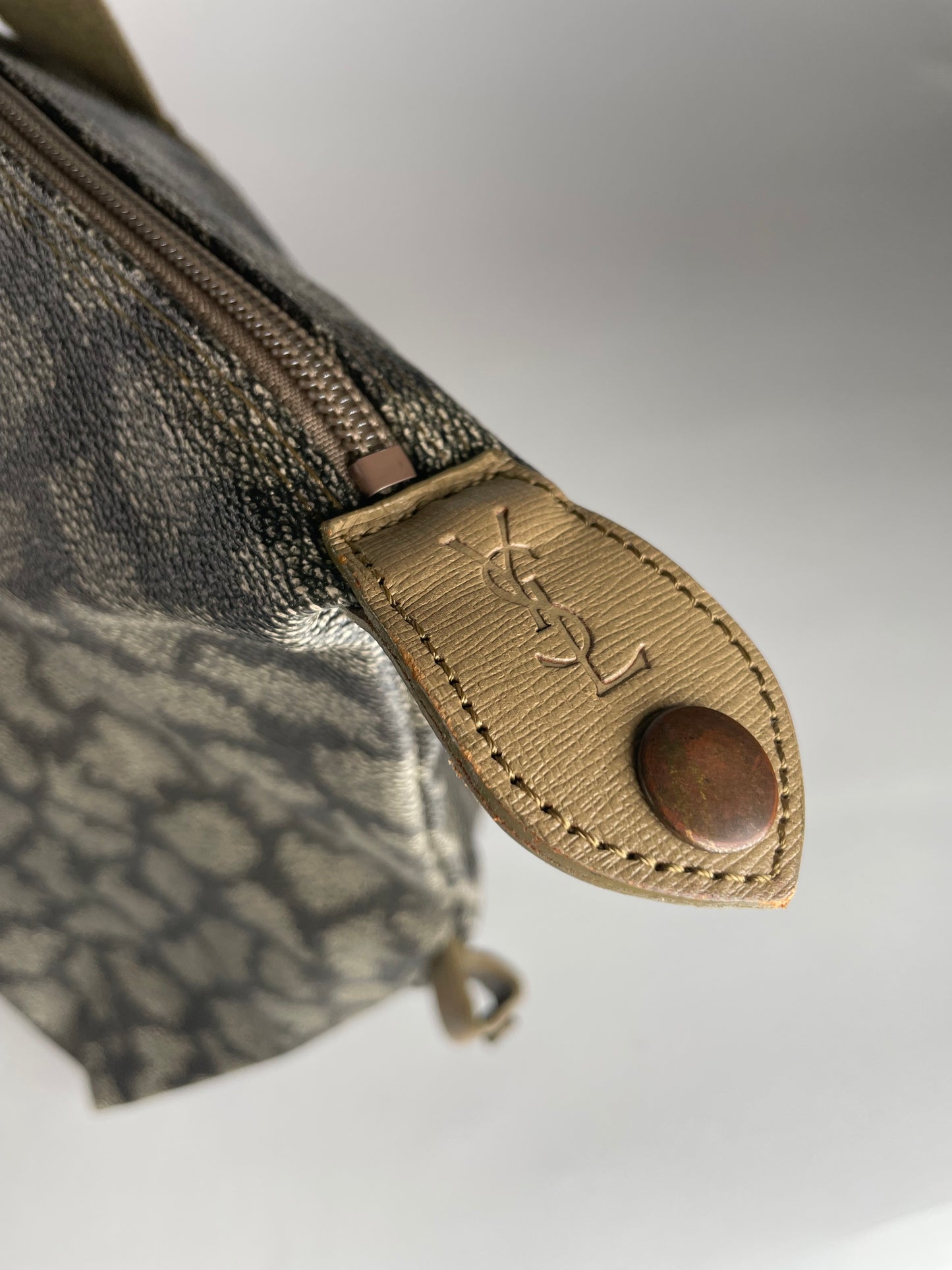 Vintage Yves Saint Laurent Leather Travel Bag Grey/Brown