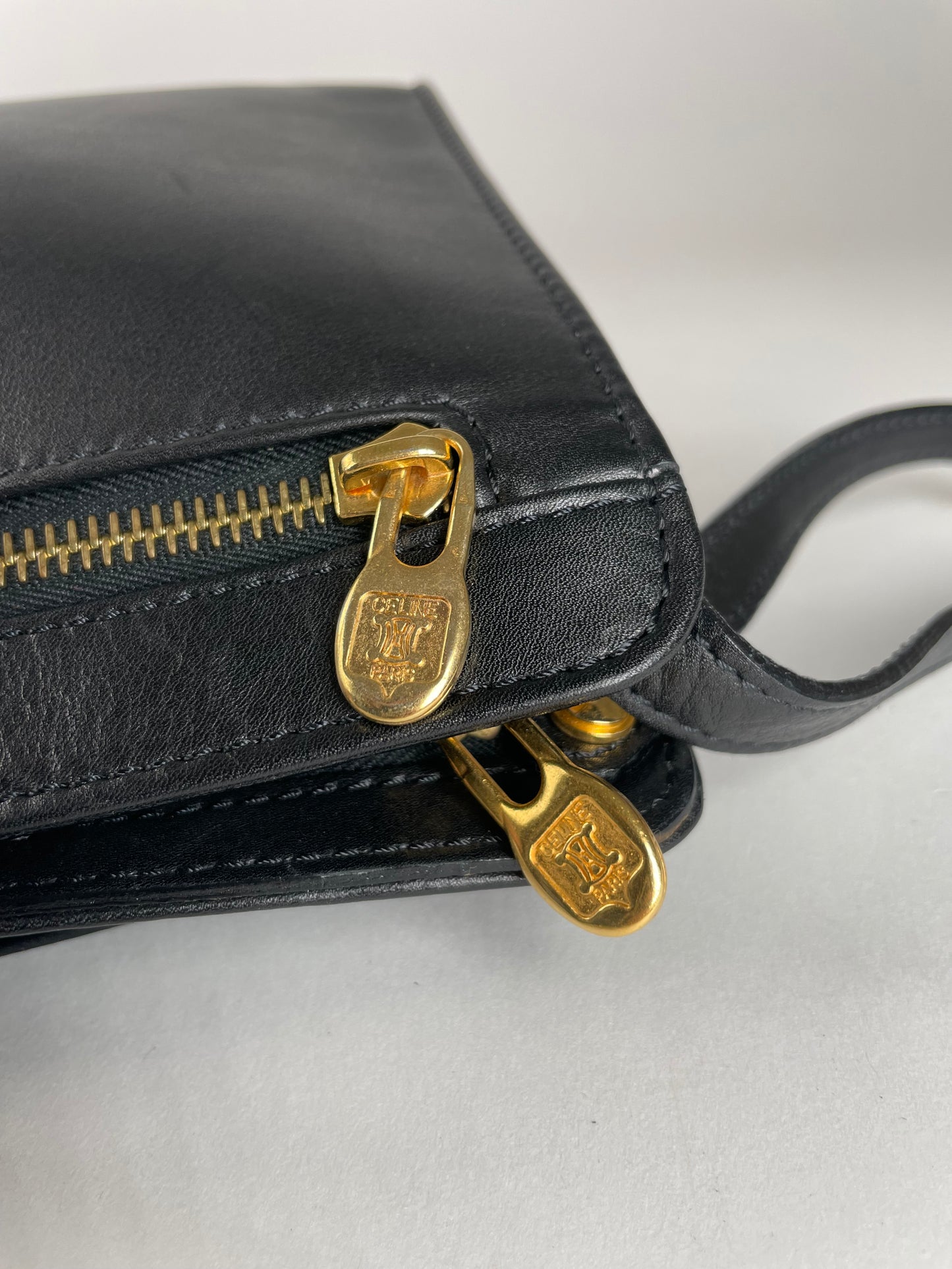 Vintage Celine Paris Triomphe Leather Clutch Black