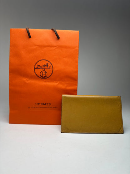Vintage Hermes Paris Leather ID Holder Yellow