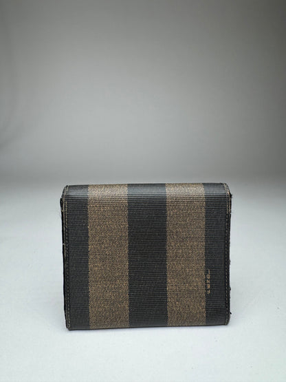 Vintage Fendi Roma Leather Wallet Striped Black Brown