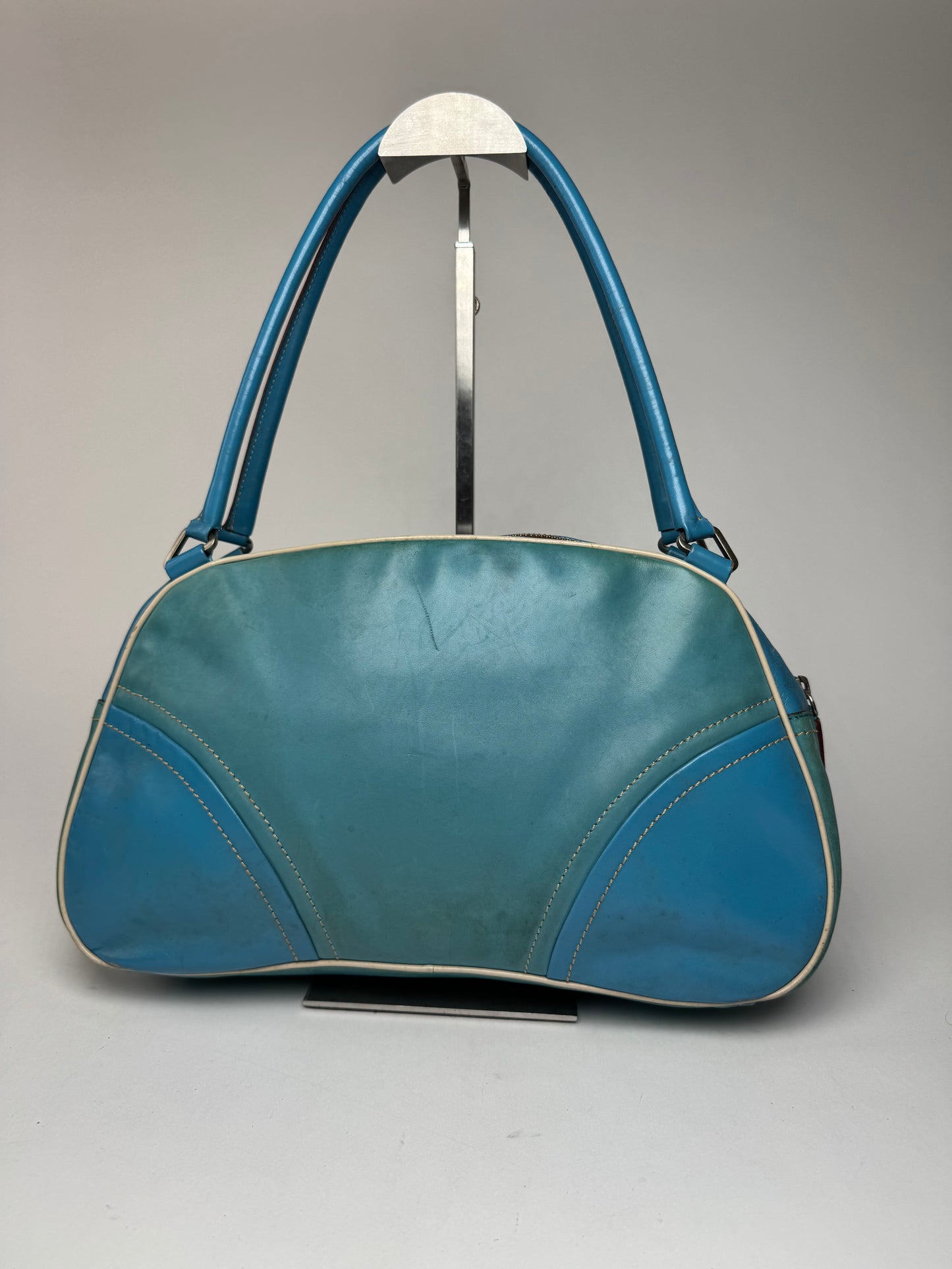 Sac bowling vintage en cuir Prada bleu