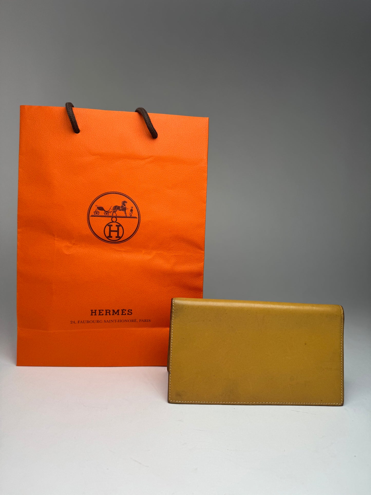 Vintage Hermes Paris Leather ID Holder Yellow